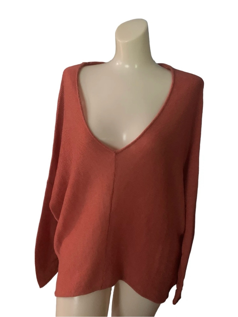 Free People Gossamer Terracotta Rust Wool Alpaca Blend V-Neck Sweater Size S/P
